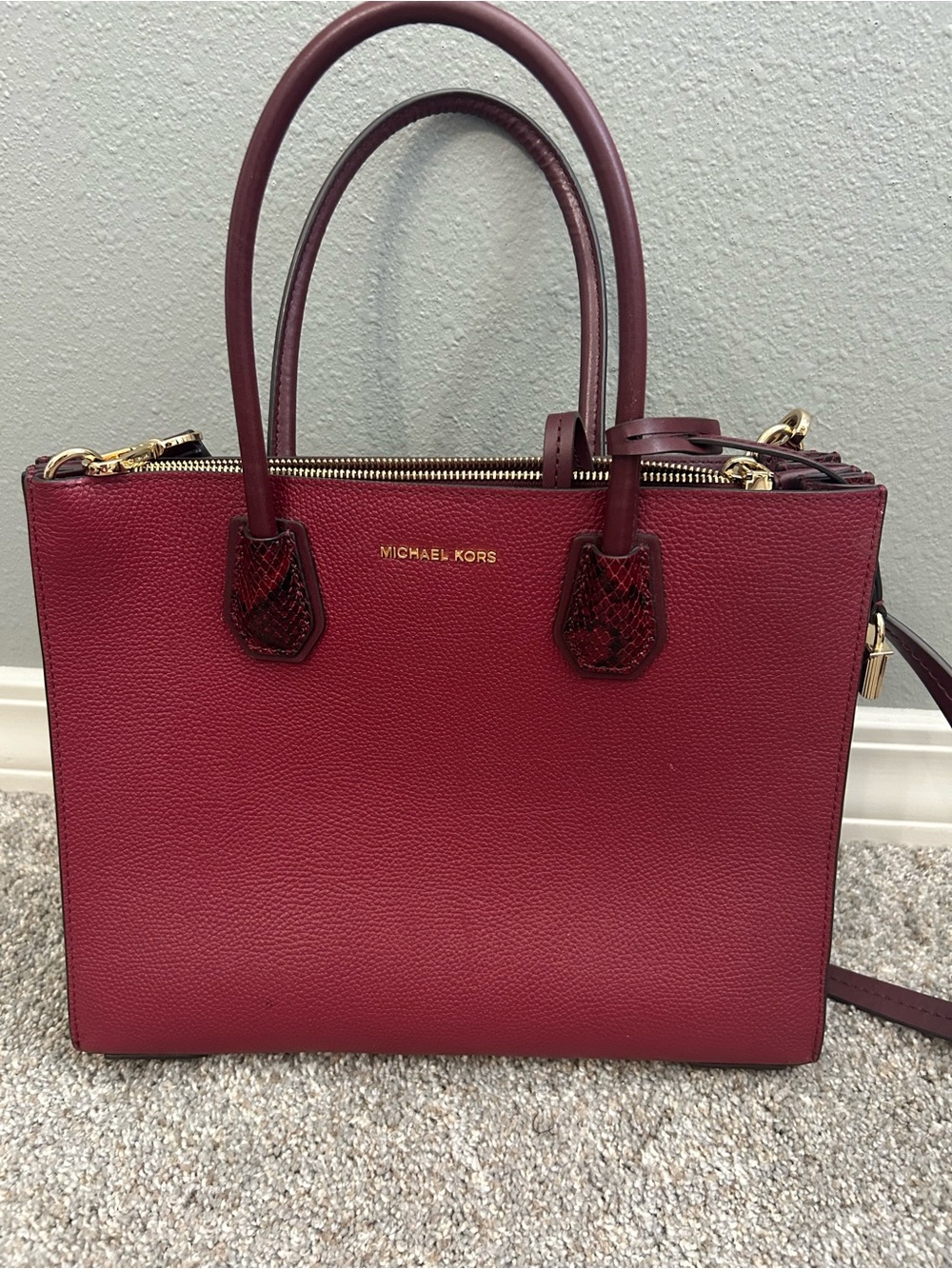 Michael Kors Wine Satchel with Gold Hardware